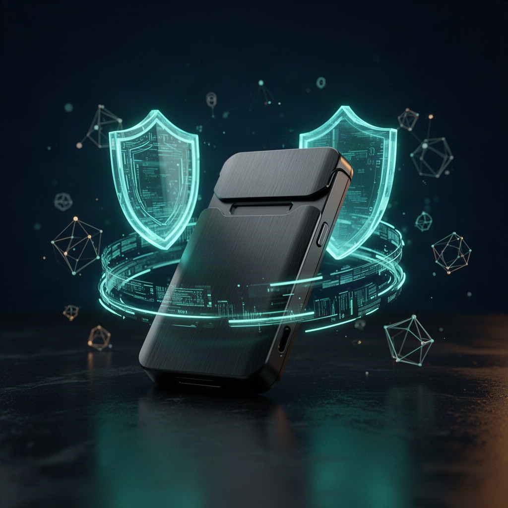 A SafePal air-gapped hardware wallet showing a QR code on its color screen beside a smartphone running the companion wallet app